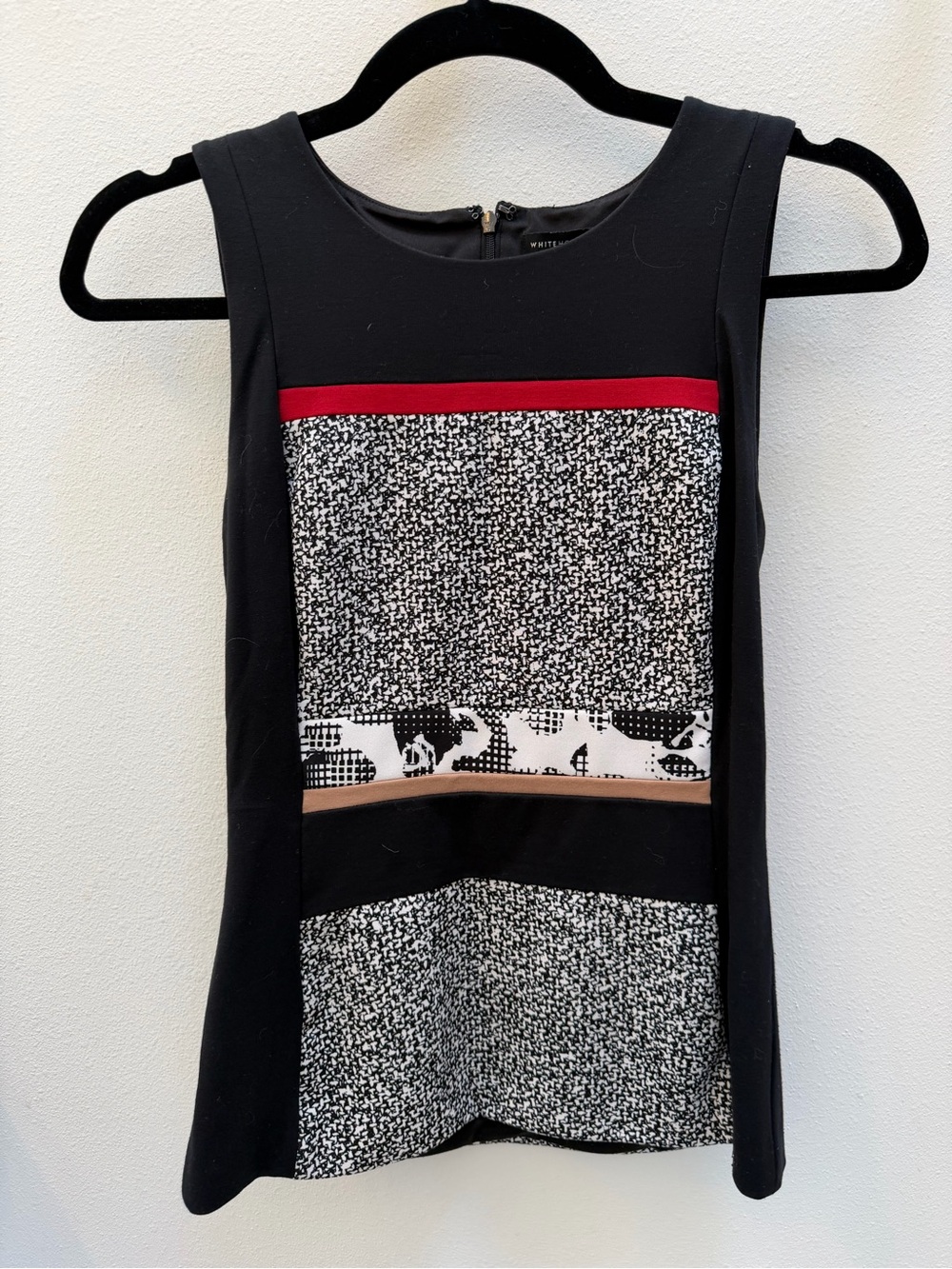 White House Black Market Black Tank Top with Red and Tan Trim
